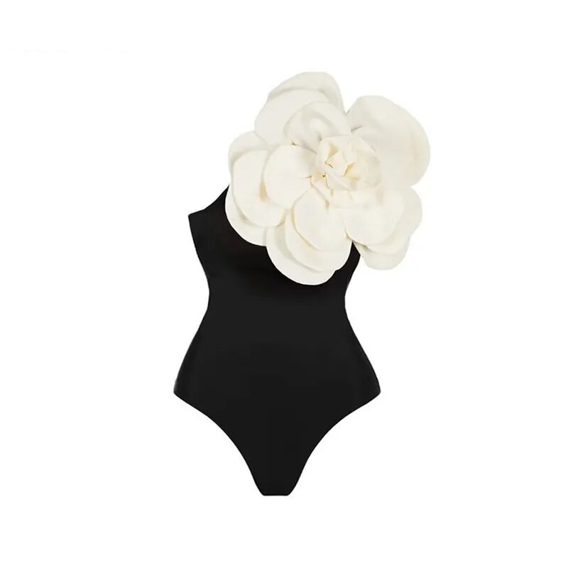 Cupped Bodysuit In Black And White Floral Print