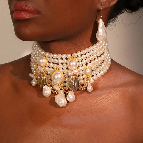 REGAL Baroque Pearl Choker & Earring Set