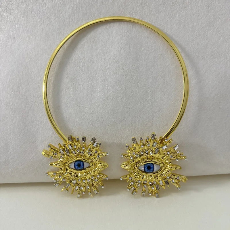 EVIL EYE SUNBURST CHOKER – Gold Crystal Collar Necklace-Necklace-SAINT CHIC-SAINT CHIC