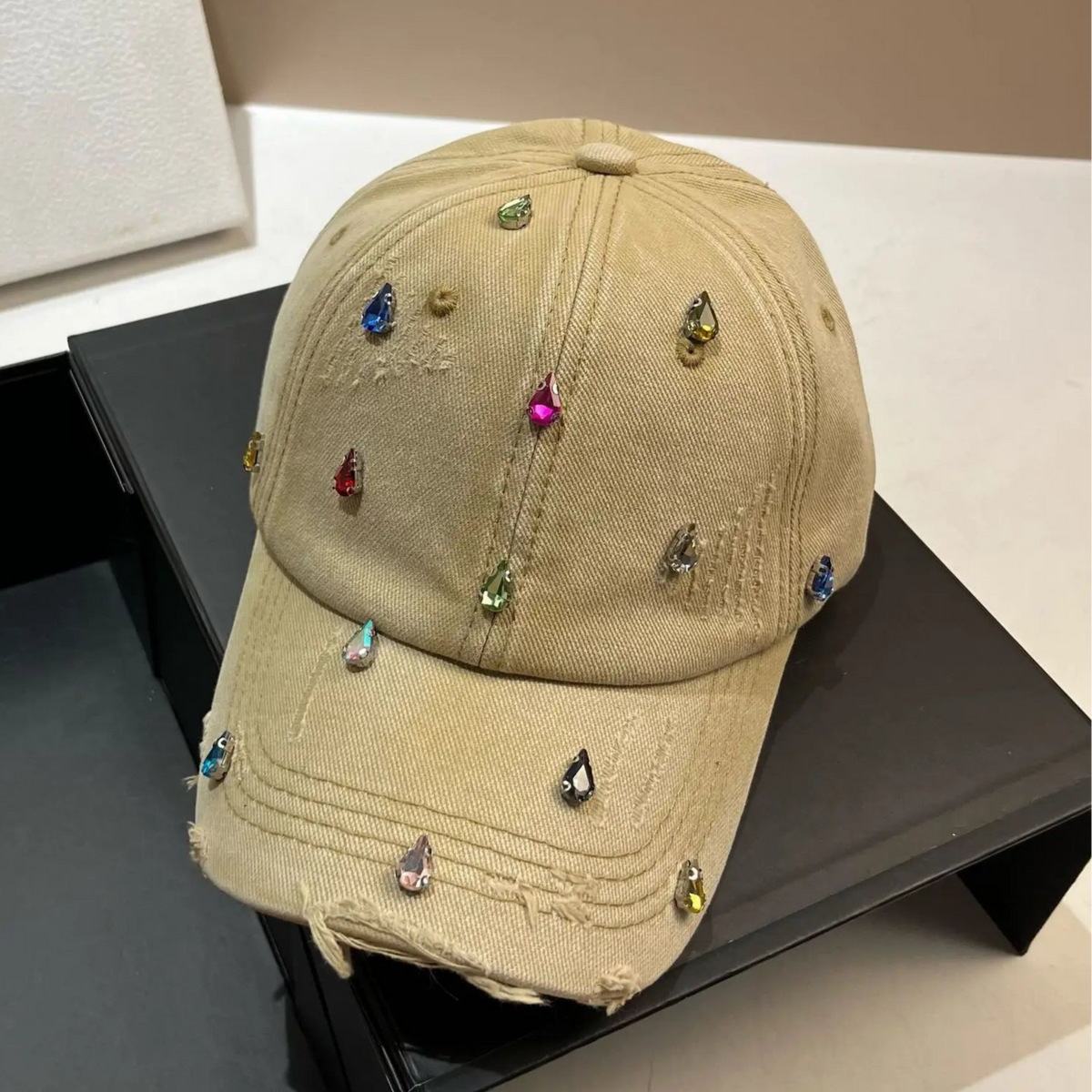 GEM DROP Baseball Cap-hat-SAINT CHIC-Beige-SAINT CHIC