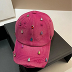 GEM DROP Baseball Cap-hat-SAINT CHIC-Hot Pink-SAINT CHIC