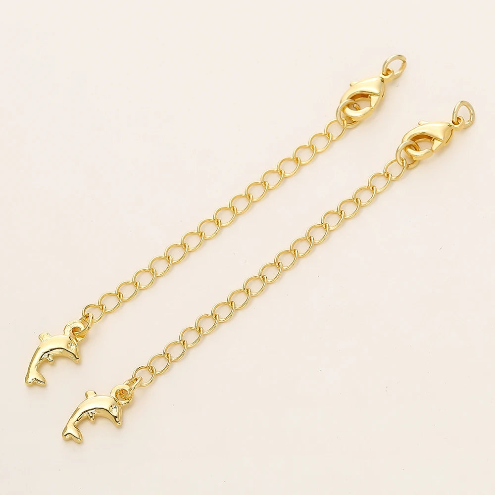 GOLD PLATED EXTENSION CHAINS – 5pc Charm Set with Lobster Clasps-Jewelry-SAINT CHIC-18k Gold Dolphins-5 Chains-SAINT CHIC