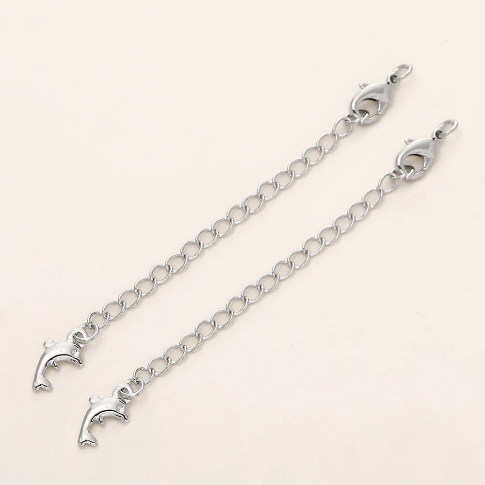 GOLD PLATED EXTENSION CHAINS – 5pc Charm Set with Lobster Clasps-Jewelry-SAINT CHIC-Platinum Dolphins-5 Chains-SAINT CHIC