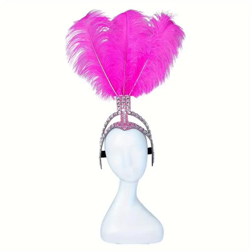 SHOWGIRL Ostrich Feather Headdress-Hair Accessory-SAINT CHIC-Hot Pink-SAINT CHIC