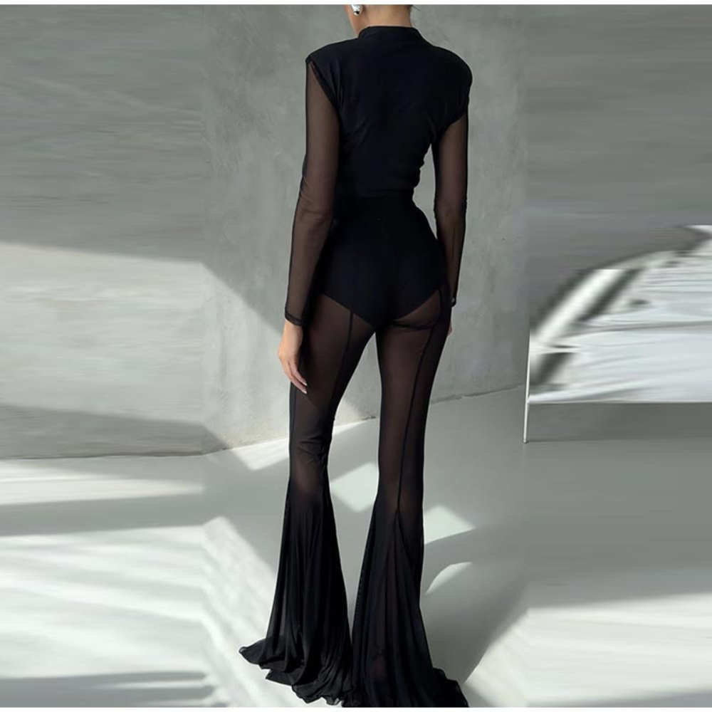 SIREN Sheer Flare Pants-pant-SAINT CHIC-Black-S-SAINT CHIC