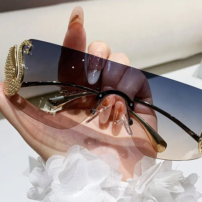 SOLEIL Rimless Y2K Sunglasses-Sunglasses-SAINT CHIC-Black-SAINT CHIC