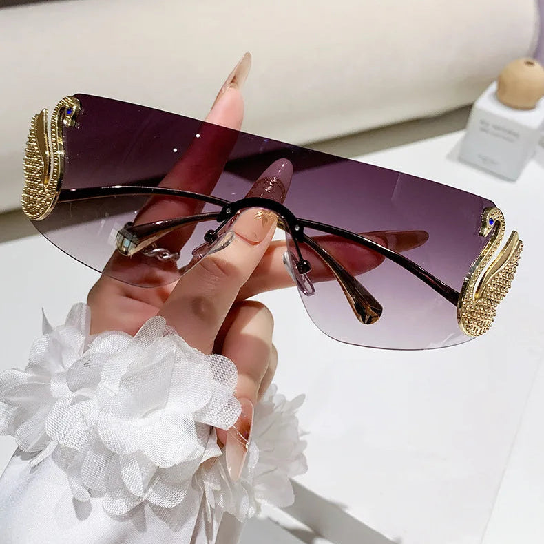 SOLEIL Rimless Y2K Sunglasses-Sunglasses-SAINT CHIC-Black-SAINT CHIC