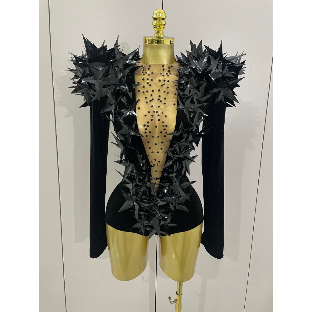 STARBURST Velvet Mesh Illusion Bodysuit-bodysuit-SAINT CHIC-Black-S-SAINT CHIC