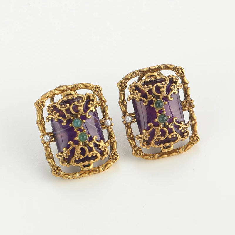 AMETHYST Stone Stud Earrings Image secondaire du produit
