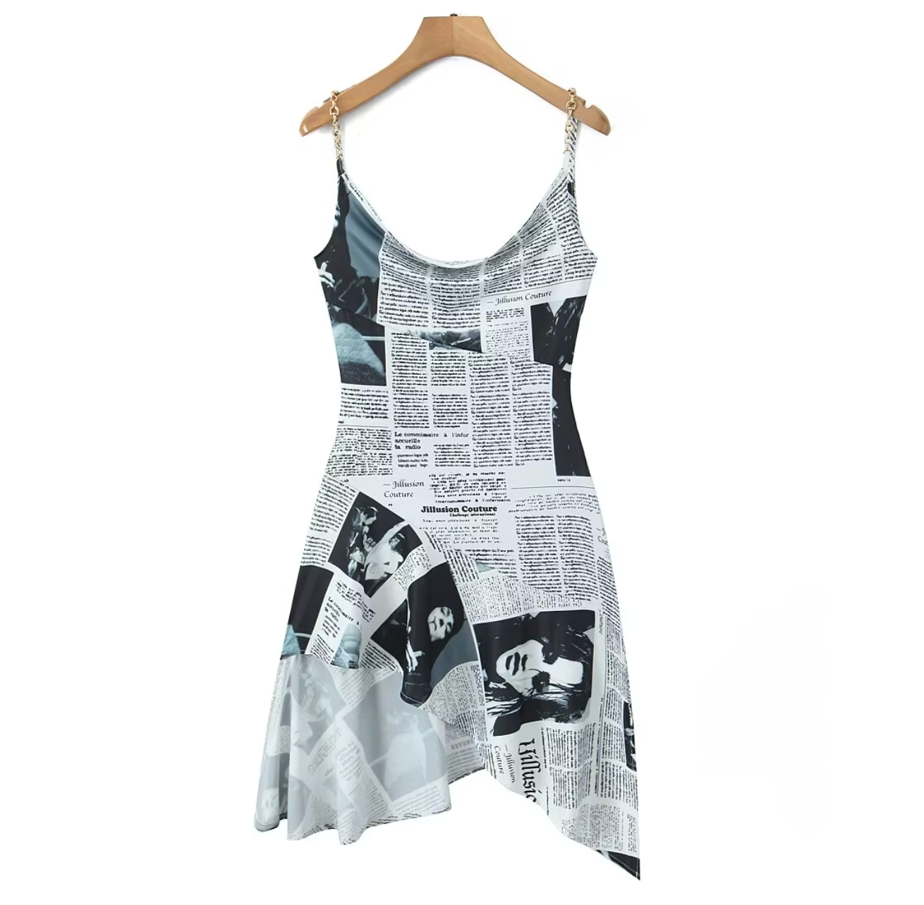 ILLUSION Asymmetrical Newspaper Dress