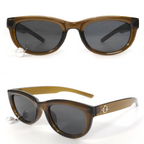 Two pairs of sunglasses with brown frames and dark lenses on a white background.