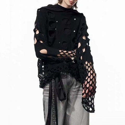 PIERCED Mesh Hooded Top