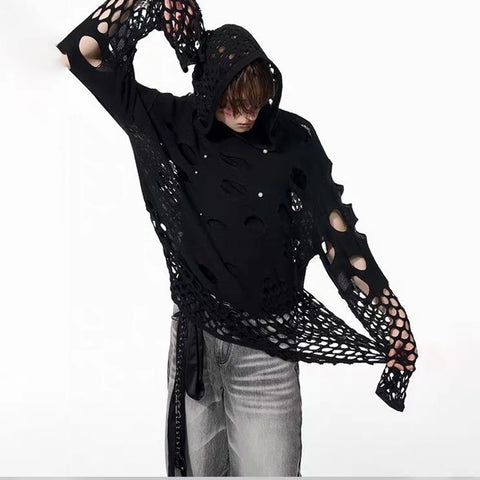 PIERCED Mesh Hooded Top