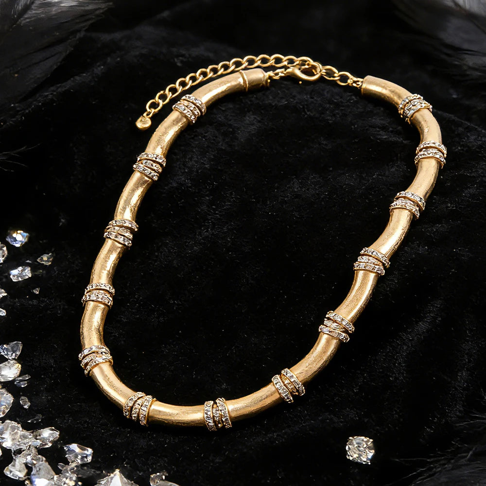 BAMBOO Crystal Link Choker-necklace-SAINT CHIC