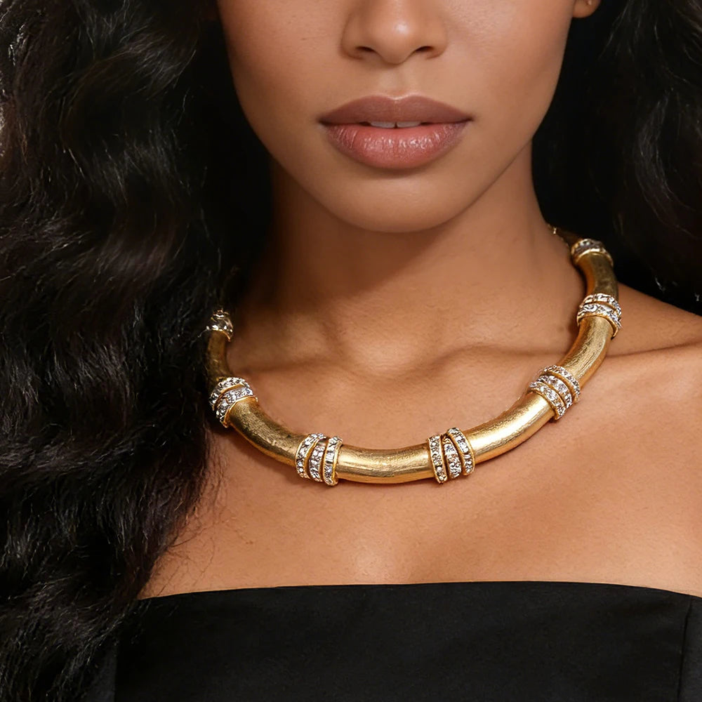 BAMBOO Crystal Link Choker-necklace-SAINT CHIC
