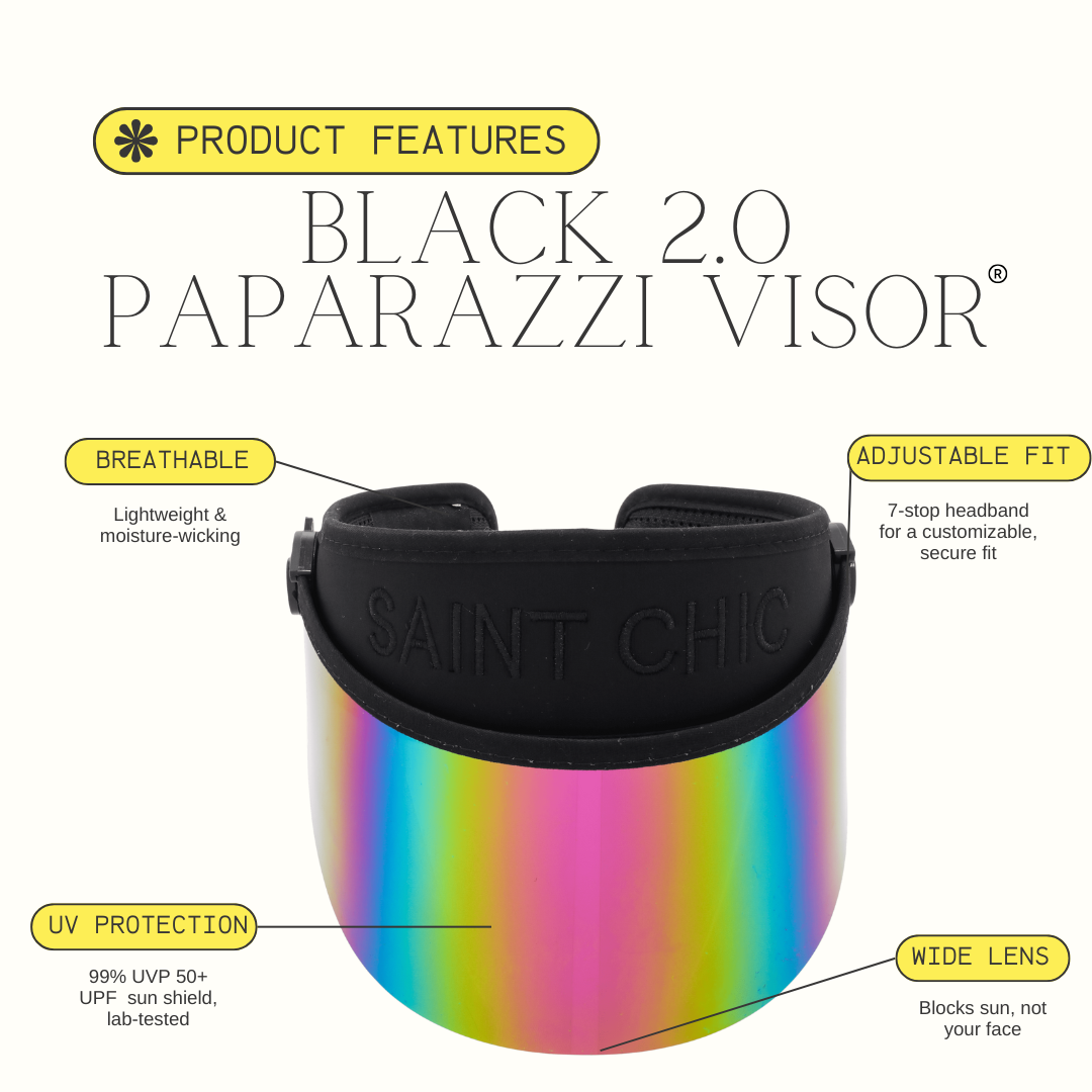 BLACK PAPARAZZI VISOR® 2.0 – Original Rainbow Lens UV Sun Shield with UPF 50+-Hats-SAINT CHIC