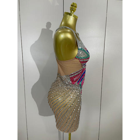 BUTTERFLY RHINESTONE Illusion Mini Dress
