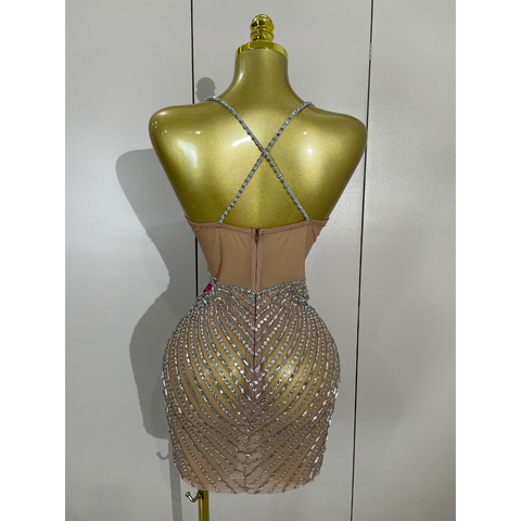 BUTTERFLY RHINESTONE Illusion Mini Dress
