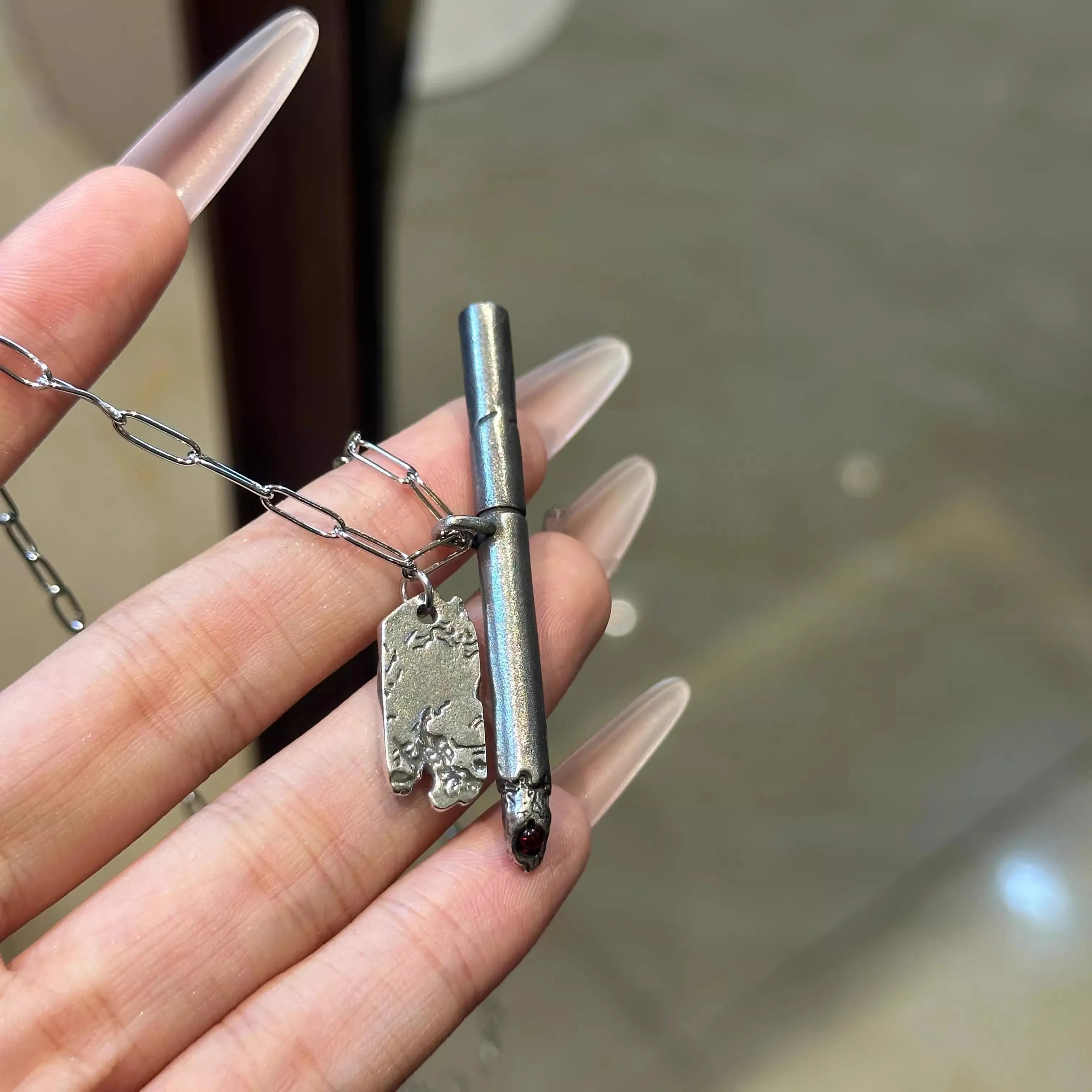 CIG Pendant Necklace with Textured Tag-Necklace-SAINT CHIC
