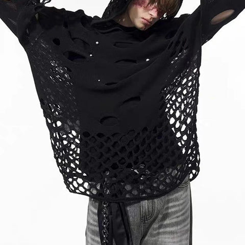 PIERCED Mesh Hooded Top