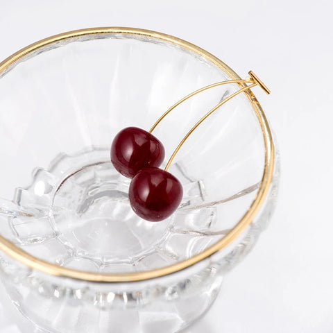Cherry Drop Earrings – Deep Red Resin Fruit Dangles