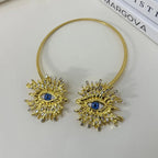 EVIL EYE SUNBURST CHOKER – Gold Crystal Collar Necklace-Necklace-SAINT CHIC