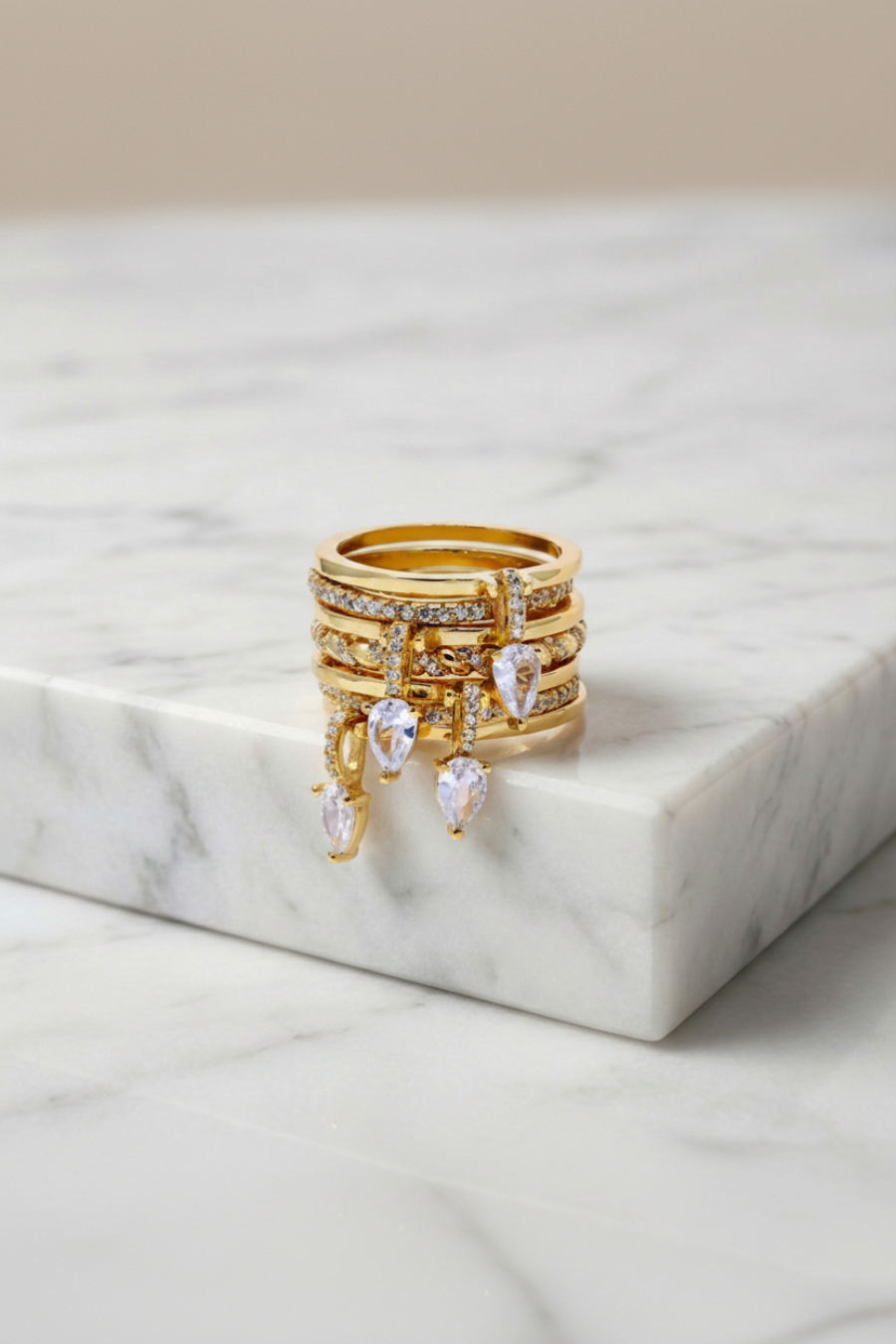 FLIRT Drop Stack Ring Set-ring-SAINT CHIC Imagen principal del producto