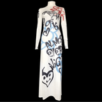 GRAFFITI Turtleneck Stretch Maxi Dress – Bold Spray Paint Print-dress-SAINT CHIC