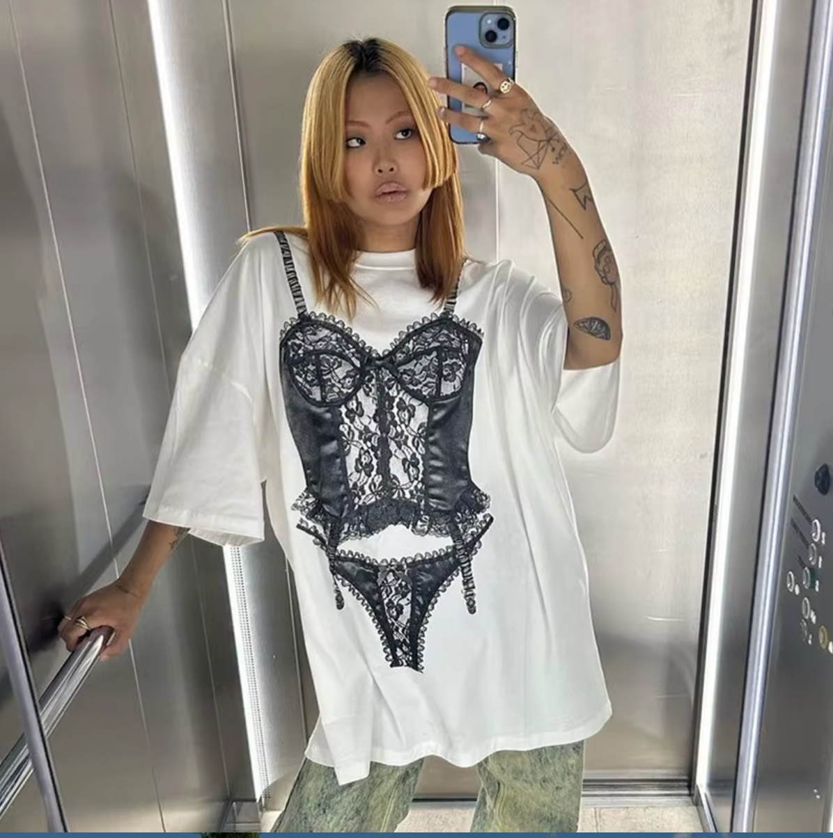 LACE Graphic Tee-Tee Shirt-SAINT CHIC