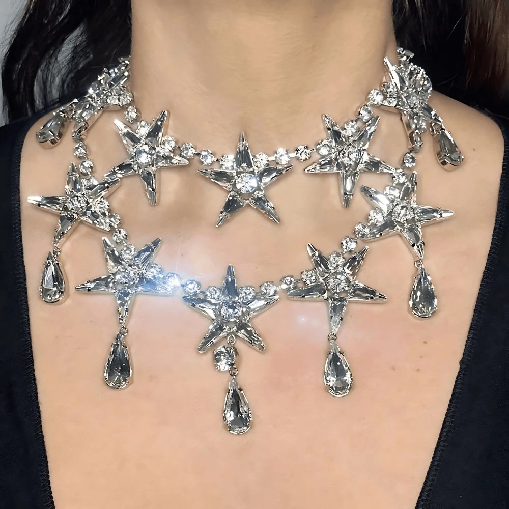 OPULENT Star Choker Necklace – Crystal Drop Statement Piece Image secondaire du produit