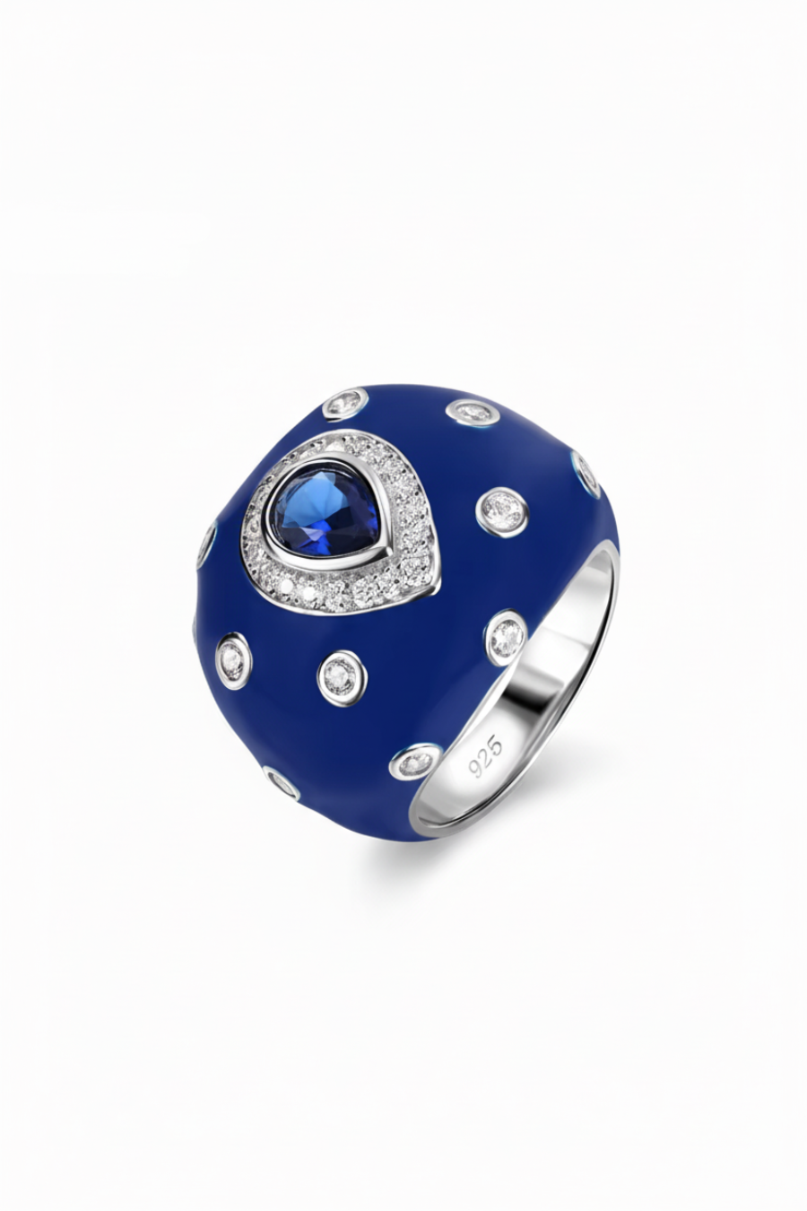 Blue ring with a central gemstone and smaller stones on a white background Imagen principal del producto