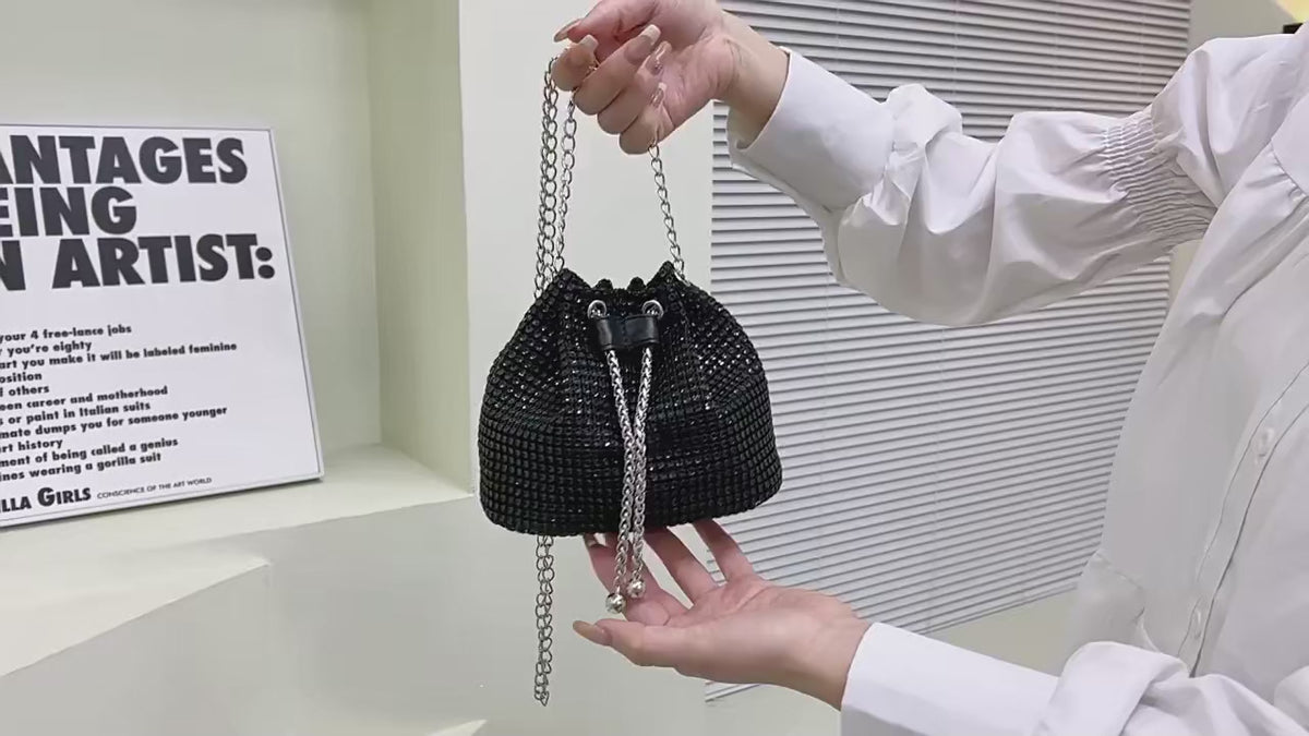 STARDUST Bag rhinestone bucket bag in black, close-up