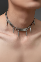 RIVETED Steel Spike Choker Necklace-SAINT CHIC