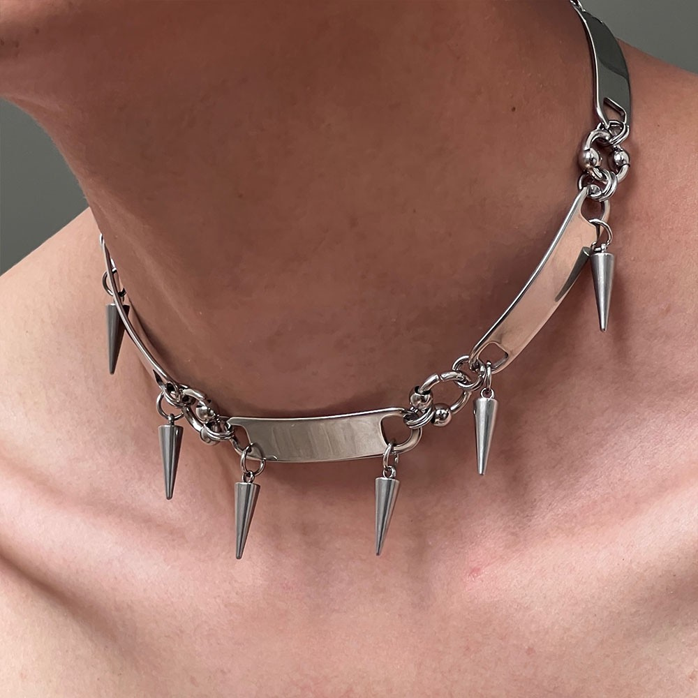 RIVETED Steel Spike Choker Necklace-SAINT CHIC