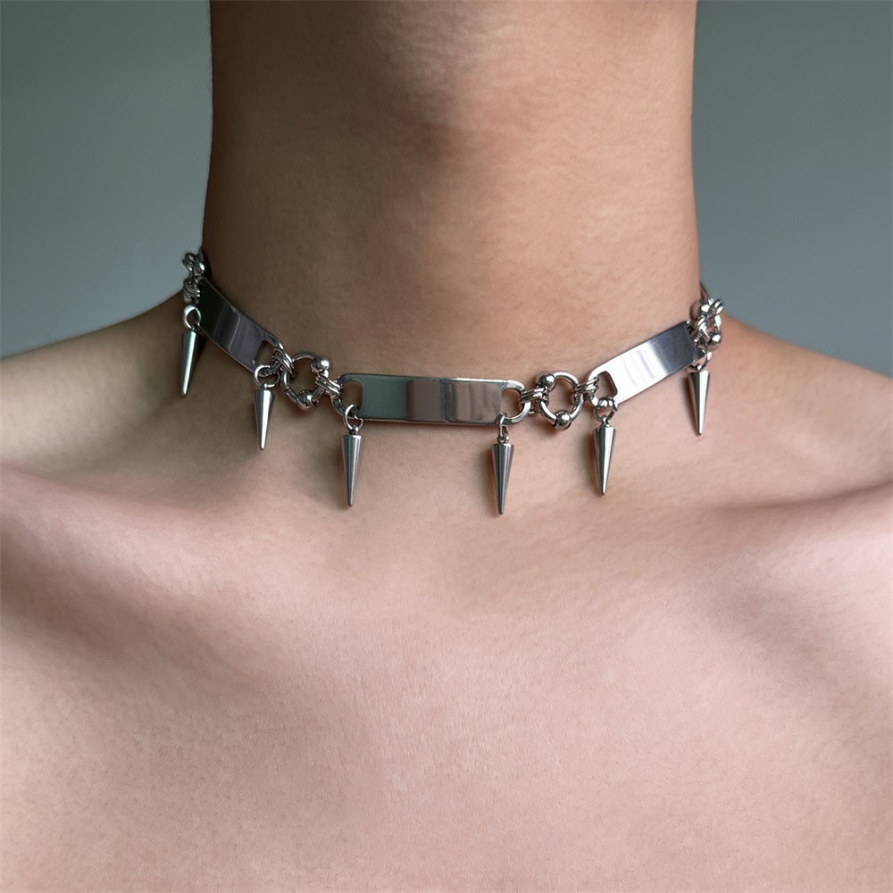 RIVETED Steel Spike Choker Necklace