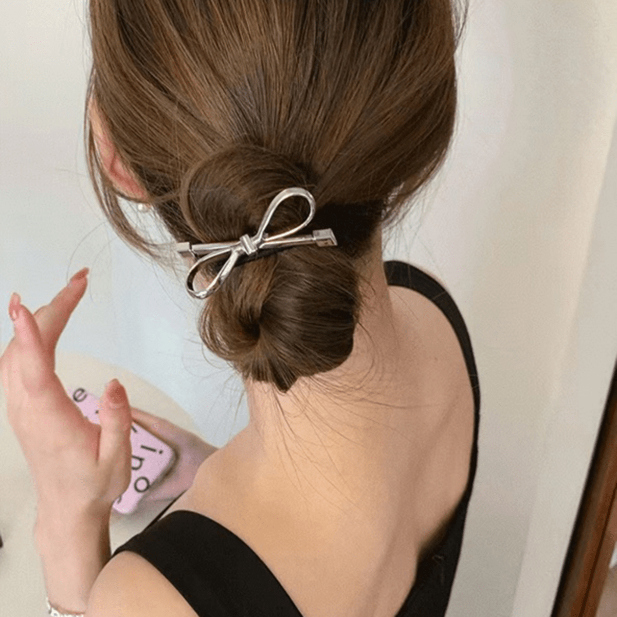 SAINT CHIC hair accesory Silver String Hair Tie BOWS Metal Hair Pin & Tie