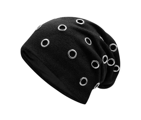 SAINT CHIC Hat Black Silver Circles / One Size METAL Beanie Hat