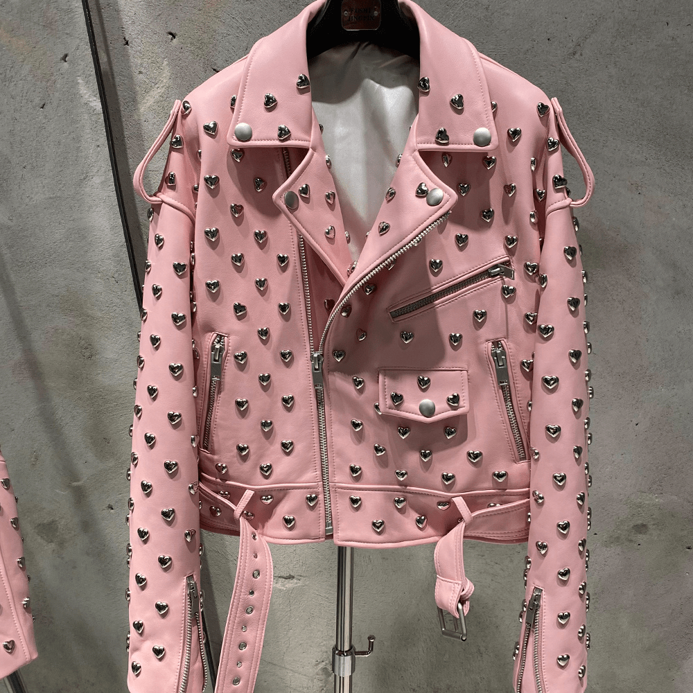 SAINT CHIC Jacket 37 / Pink HEARTS Biker Jacket