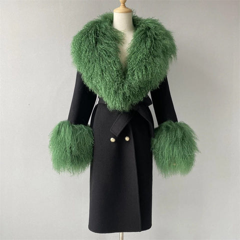 SAINT CHIC Outerwear Black Dark Green fur / 44 NORD Coat