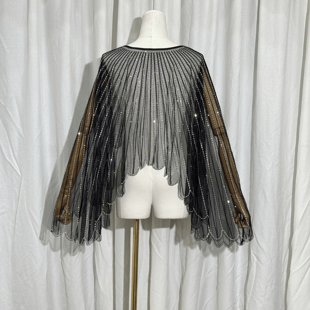 SAINT CHIC top Black NYX Beaded Mesh Cape