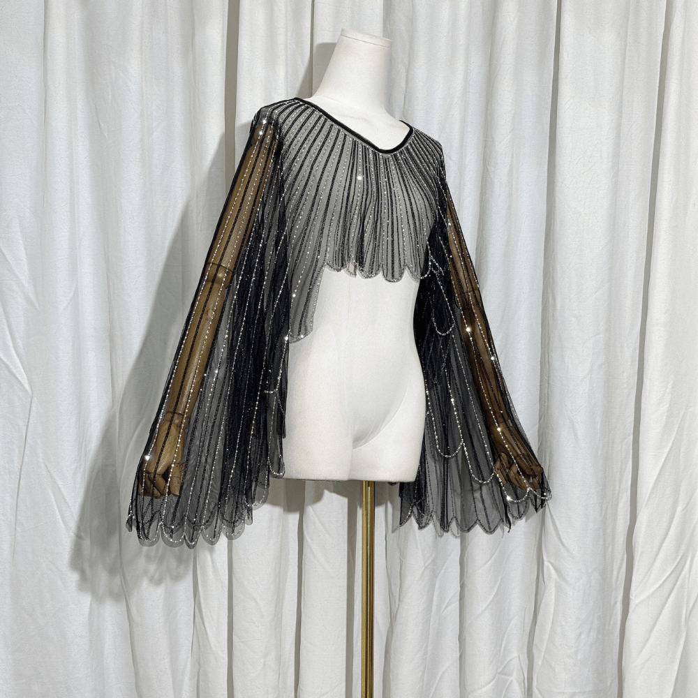 SAINT CHIC top Black NYX Beaded Mesh Cape