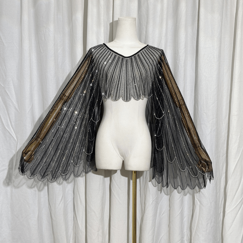 SAINT CHIC top Black NYX Beaded Mesh Cape