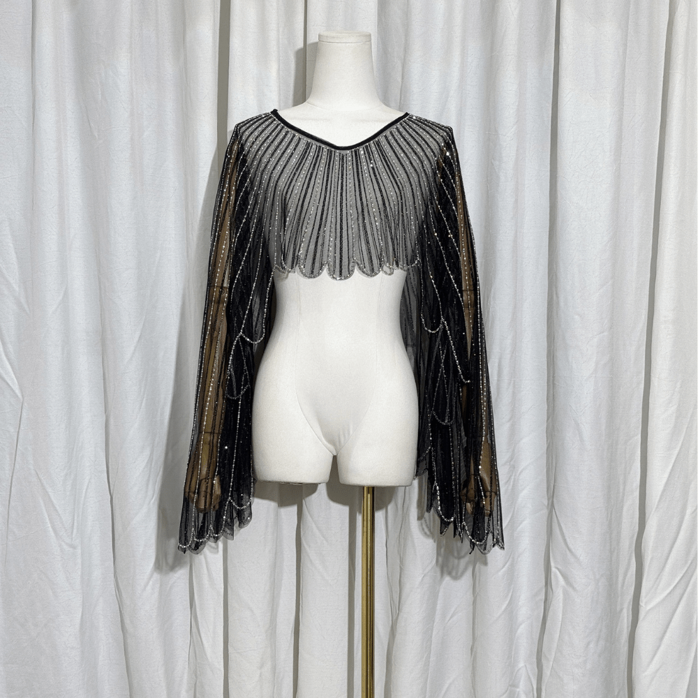 SAINT CHIC top Black NYX Beaded Mesh Cape