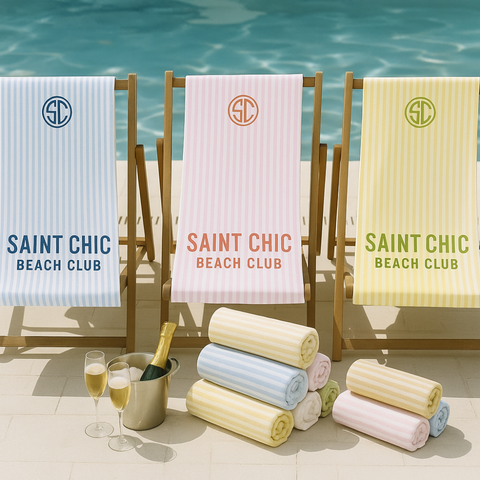 SAINT CHIC Beach Club Towel – Oversized Microfiber Striped Towel