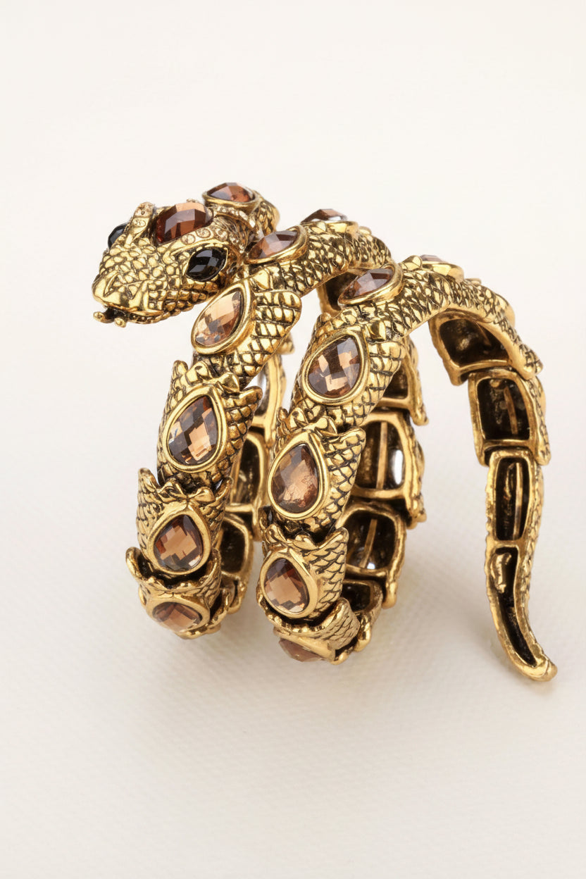 SERPENT Coil Crystal Arm Cuff-Bracelet-SAINT CHIC