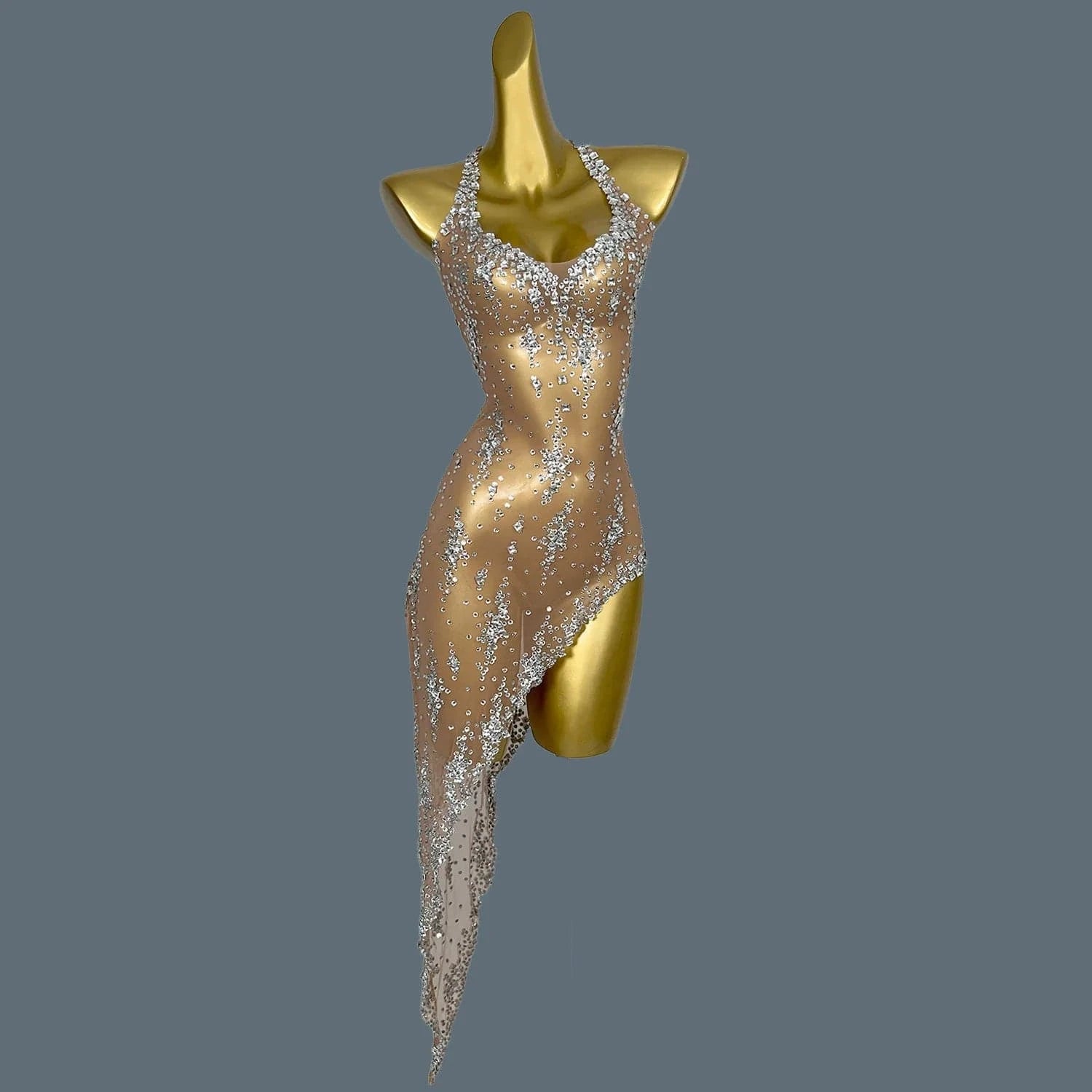 SHATTER Crystal Mesh Asymmetrical Dress-dress-SAINT CHIC