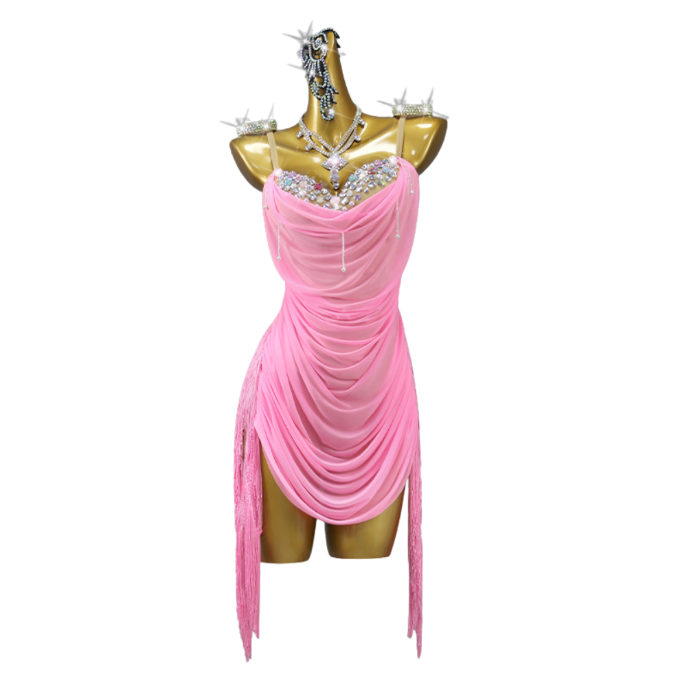 CRYSTAL Fringe Mesh Mini Dress