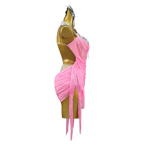 CRYSTAL Fringe Mesh Mini Dress