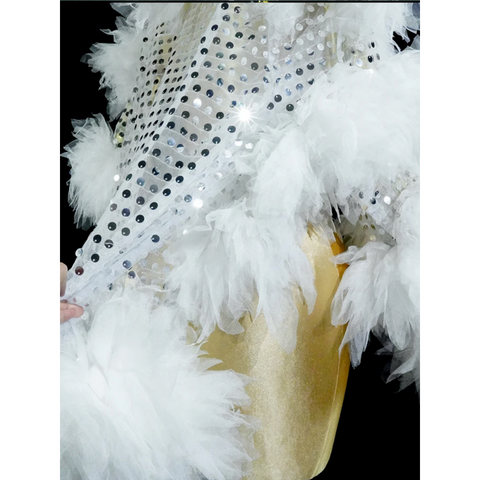 SNOWFALL Opera Duster – Sequin‑Mesh & Tulle Boa Coat