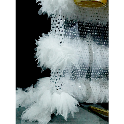 SNOWFALL Opera Duster – Sequin‑Mesh & Tulle Boa Coat